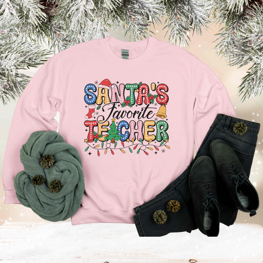 Santa’s Favorite Teacher Christmas Shirt – Cute Holiday Teacher Gift, Festive Classroom Sweatshirt