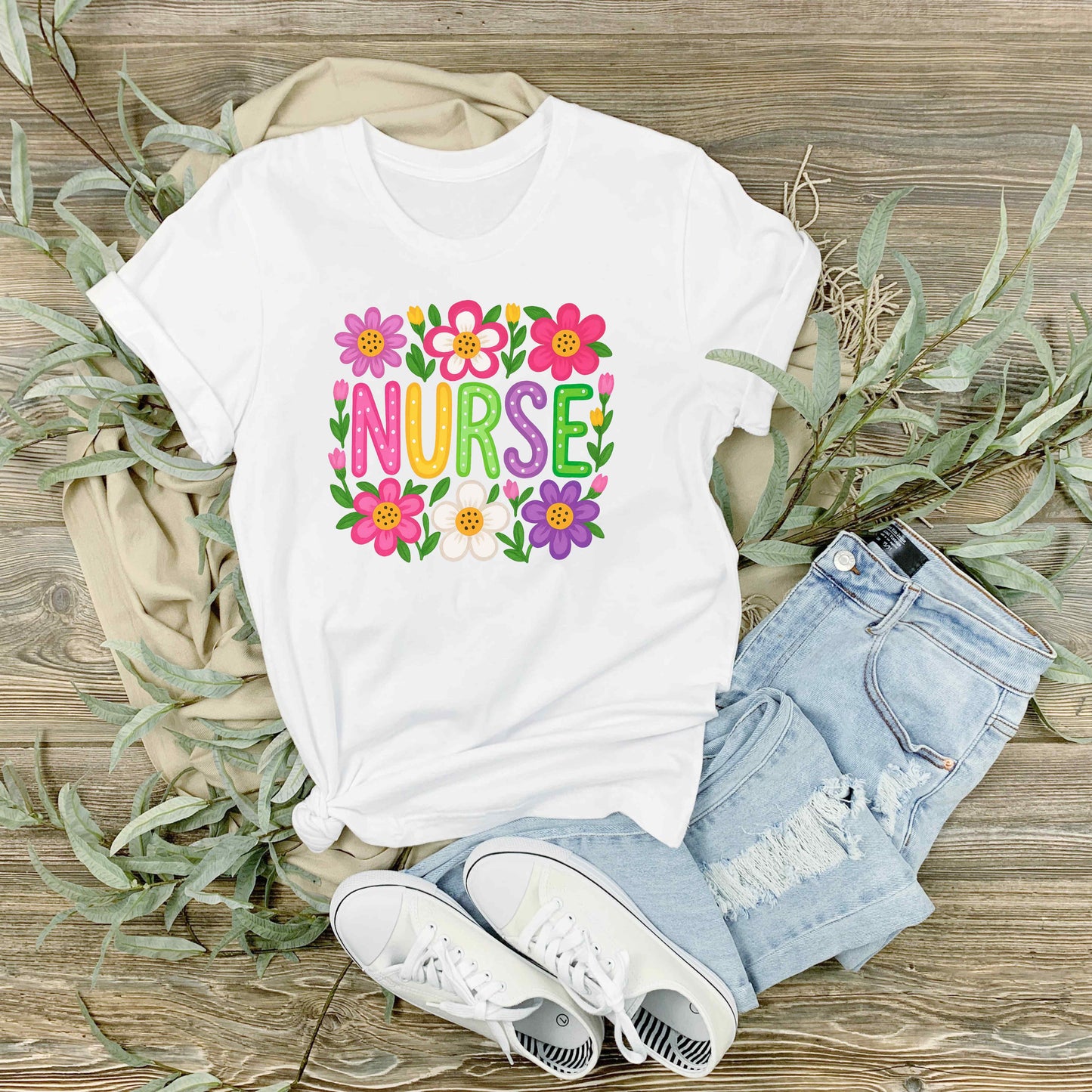 Floral Nurse Shirt – Cute Pastel Nurse Tee for RNs, Nursing Students & Healthcare Workers – Nurse Appreciation Gift