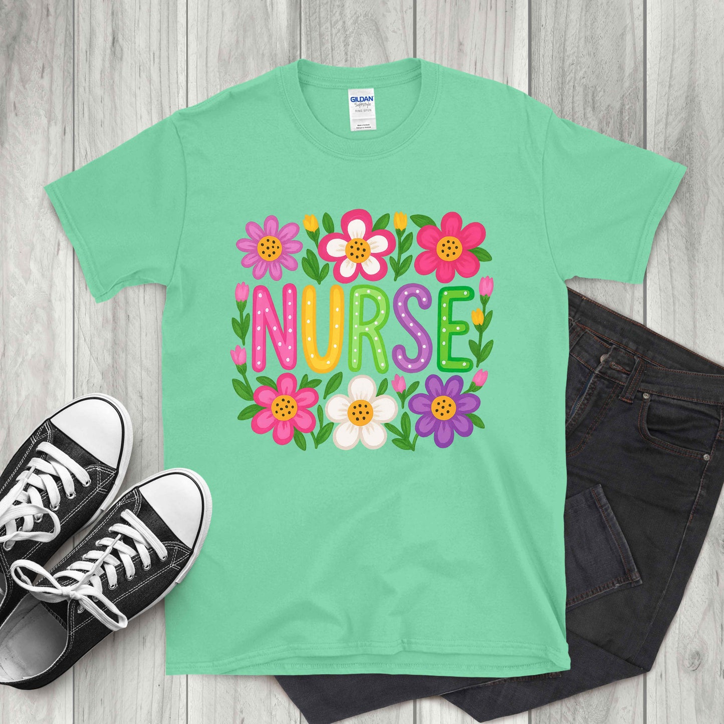 Floral Nurse Shirt – Cute Pastel Nurse Tee for RNs, Nursing Students & Healthcare Workers – Nurse Appreciation Gift
