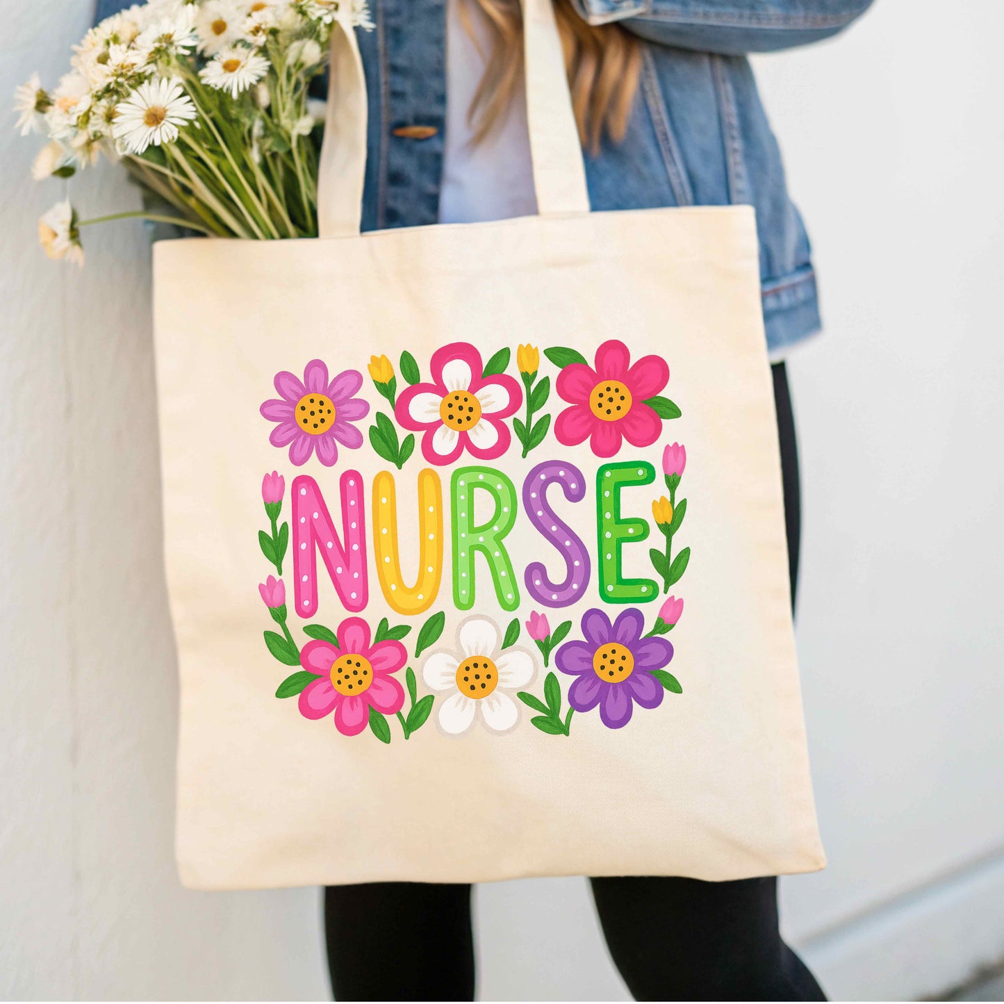 Floral Nurse Tote Bag – Cute Canvas Work Bag for RNs, Nursing Students & Healthcare Workers – Nurse Appreciation Gift