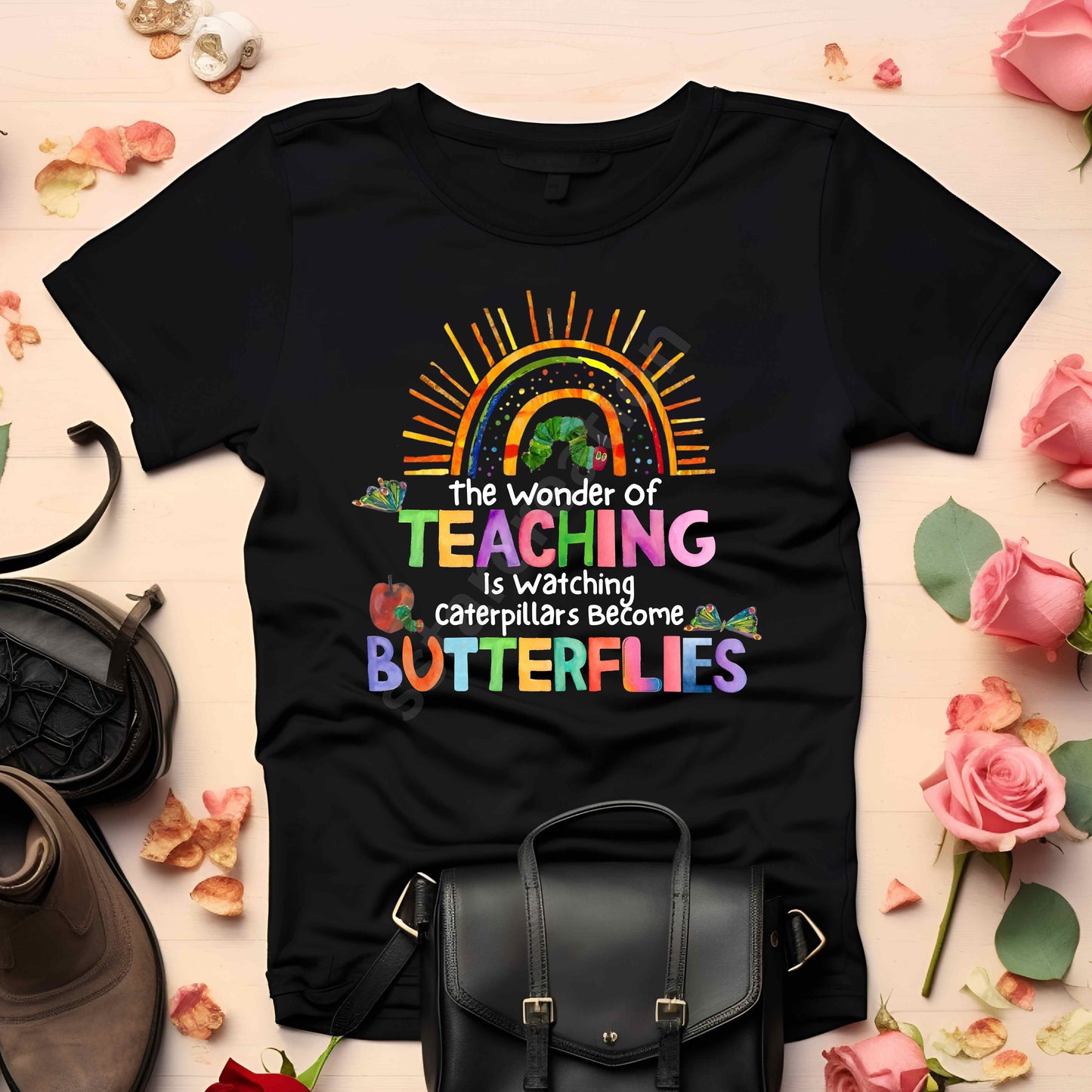 Colorful Rainbow Teacher Tee, Cotton Gift