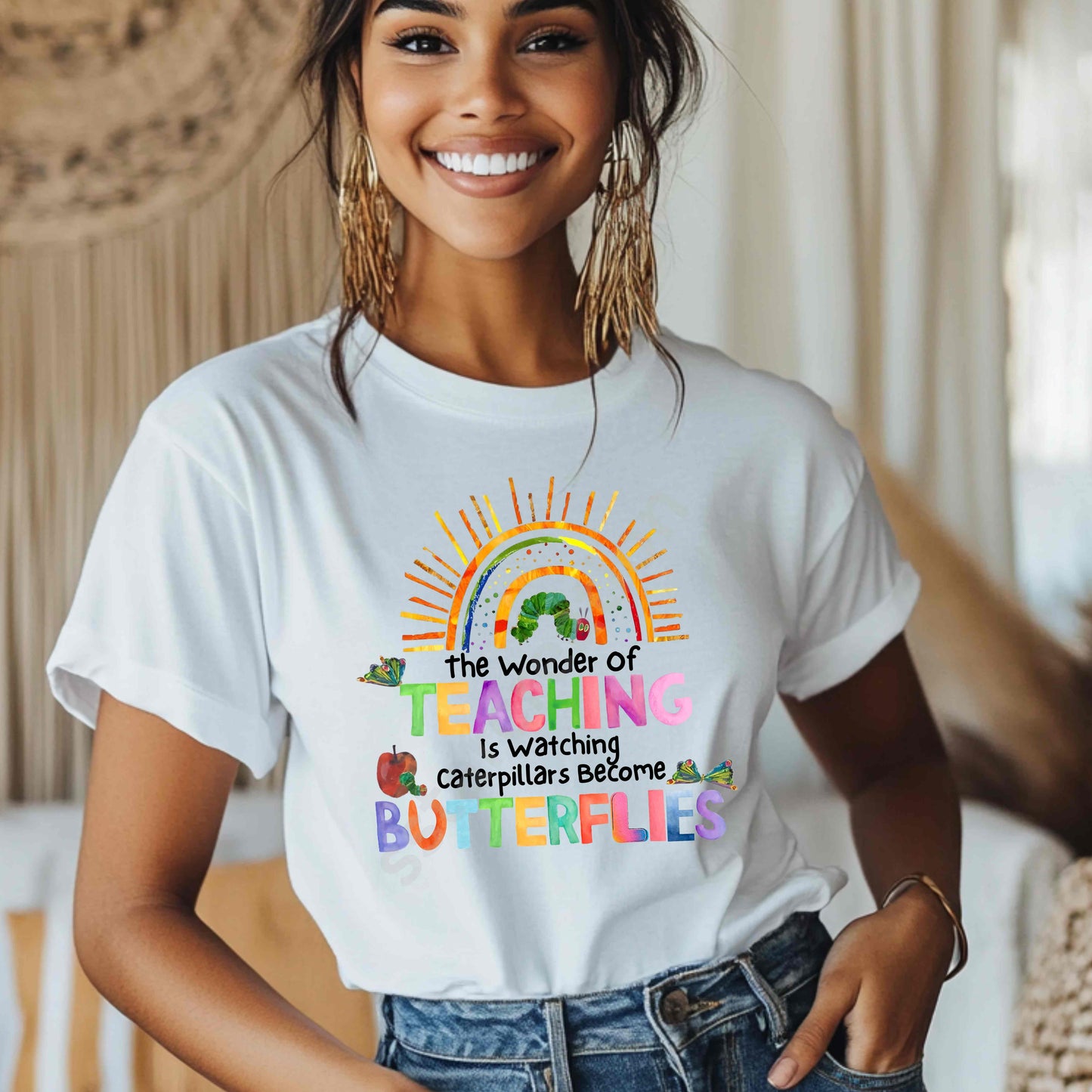 Colorful Rainbow Teacher Tee, Cotton Gift