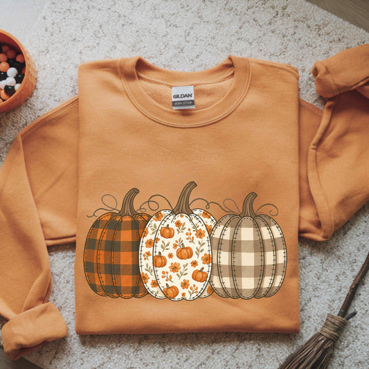 Preppy Floral Fall Pumpkin PNG, Stitched Fall Pumpkin, Sublimation Quilted Pumpkin, Sublimation Design T-Shirts, Harvest Shirt PNG, Fall Png