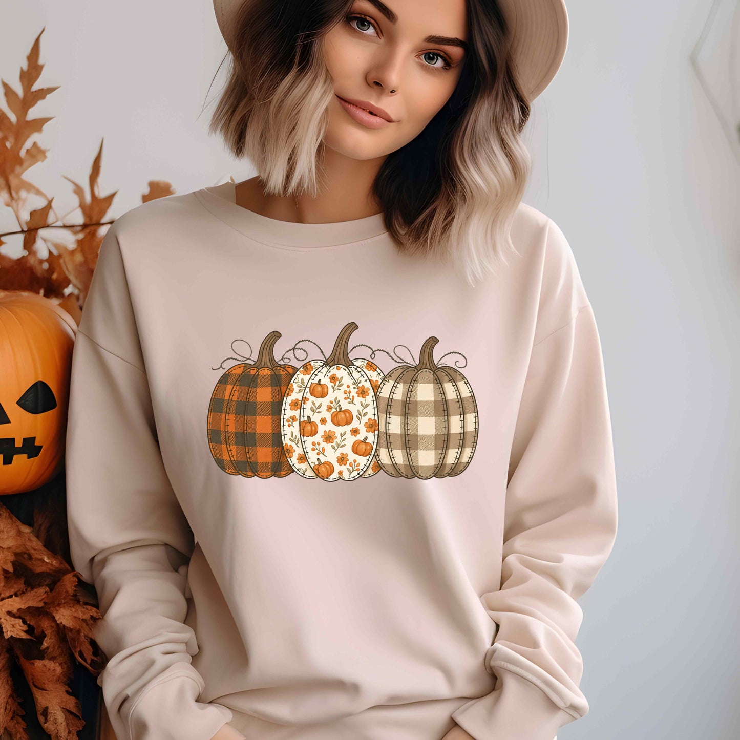 Preppy Floral Fall Pumpkin PNG, Stitched Fall Pumpkin, Sublimation Quilted Pumpkin, Sublimation Design T-Shirts, Harvest Shirt PNG, Fall Png