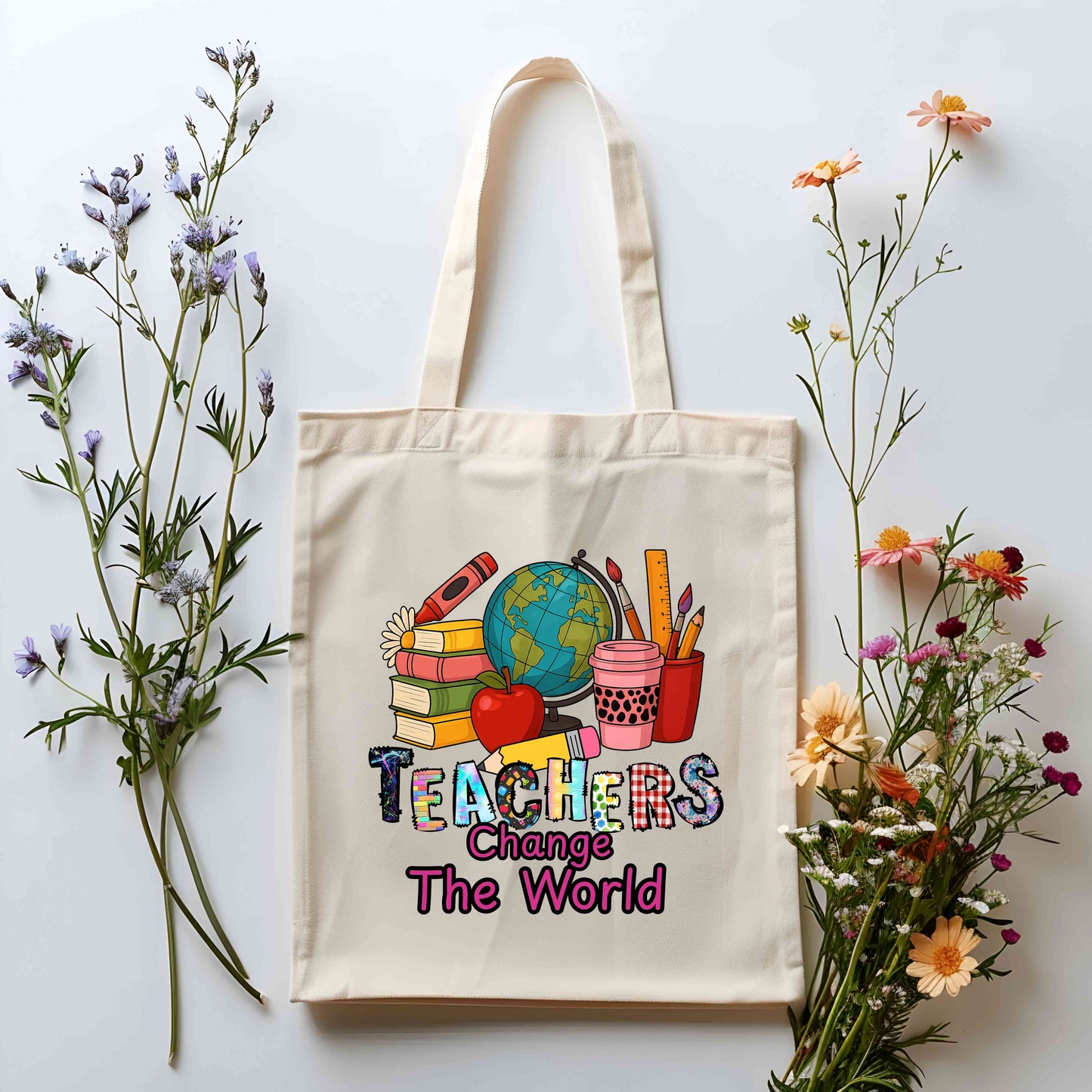 Teachers Change The World Tote – Cute Teacher Appreciation Gift Tote – Back to School Tote – Teaching Life Tote, Teacher Gifts, School Tote