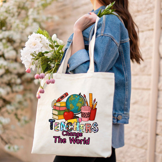 Teachers Change The World Tote – Cute Teacher Appreciation Gift Tote – Back to School Tote – Teaching Life Tote, Teacher Gifts, School Tote