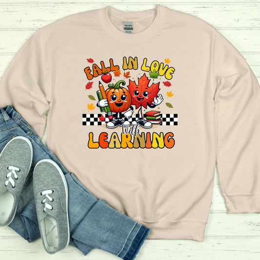 Fall in Love with Learning Crewneck Sweatshirt – Teacher wear or gift