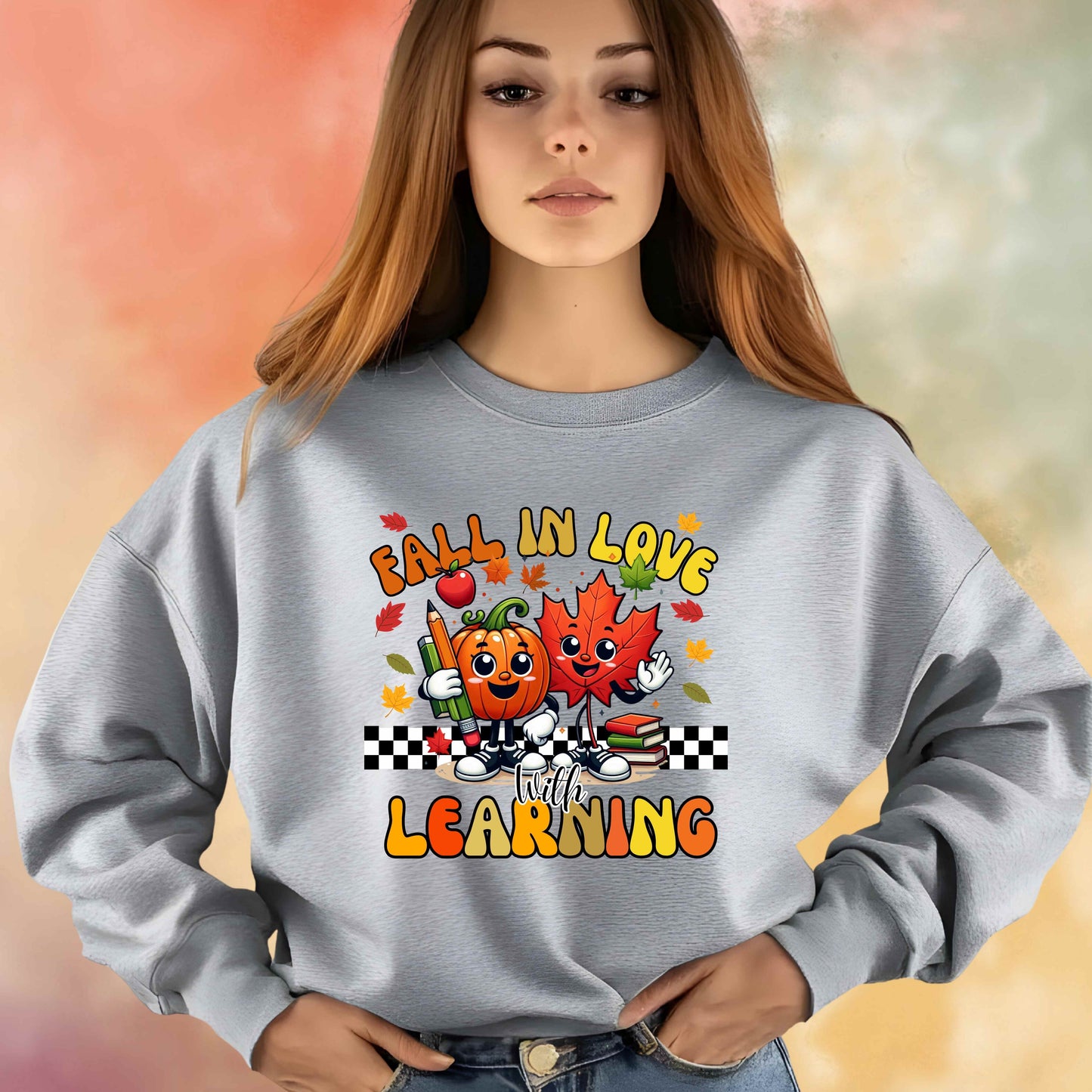 Fall in Love with Learning Crewneck Sweatshirt – Teacher wear or gift
