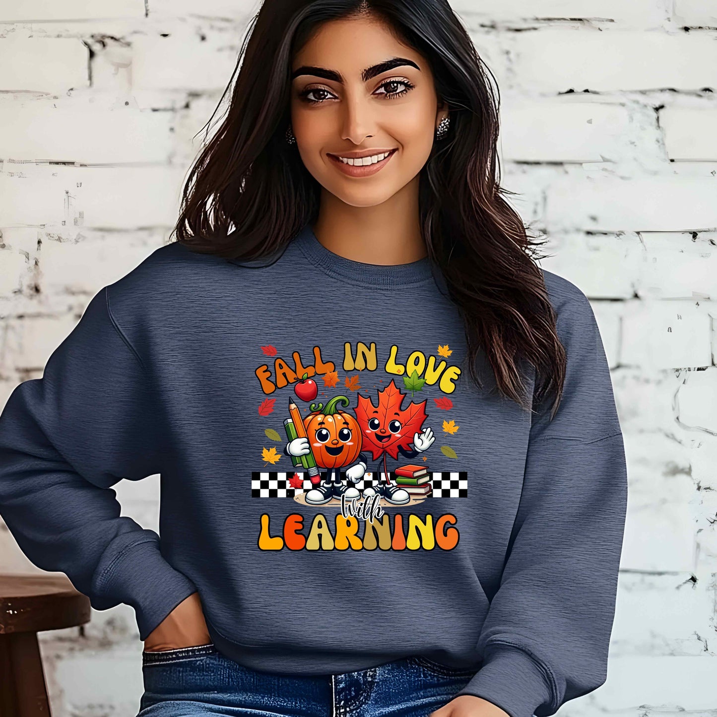 Fall in Love with Learning Crewneck Sweatshirt – Teacher wear or gift