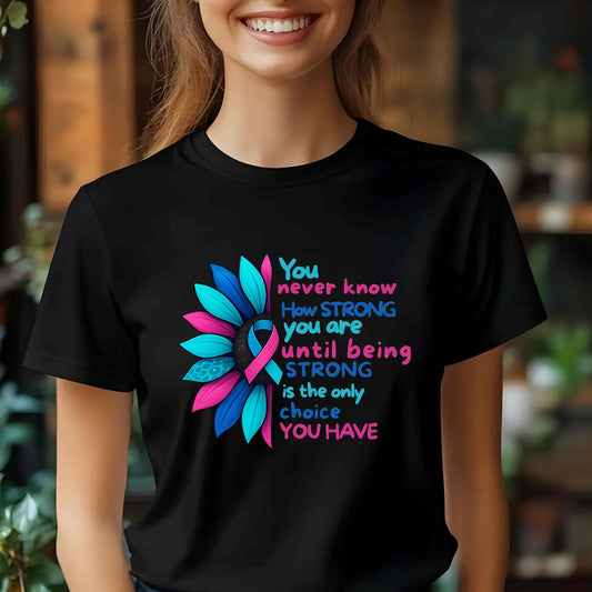 Thyroid Cancer Awareness T-Shirt – Teal Pink Blue Ribbon Shirt – Strong Survivor Fighter Support Tee – Inspirational Cancer Gift, September Thyroid Cancer Awareness Month