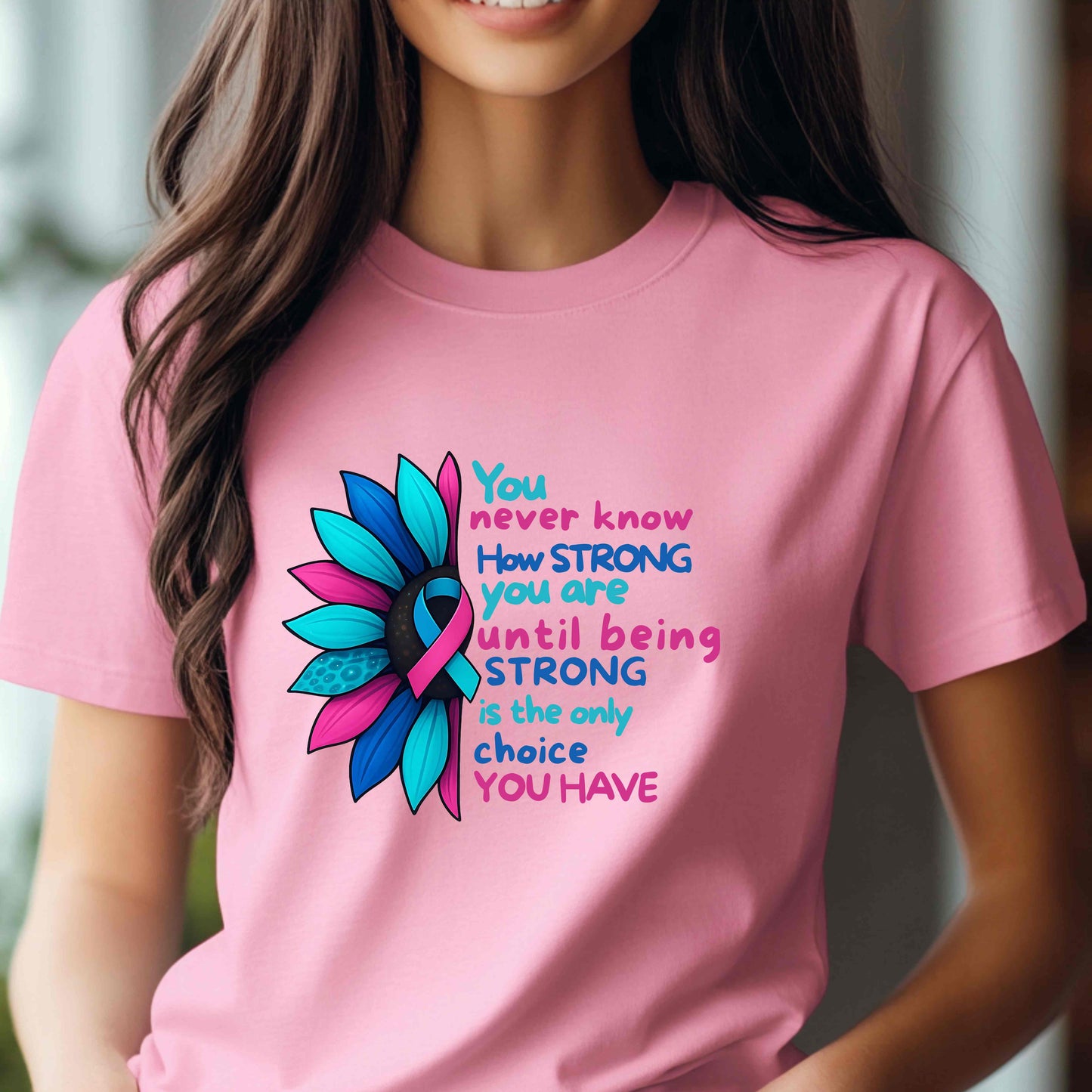Thyroid Cancer Awareness T-Shirt – Teal Pink Blue Ribbon Shirt – Strong Survivor Fighter Support Tee – Inspirational Cancer Gift, September Thyroid Cancer Awareness Month