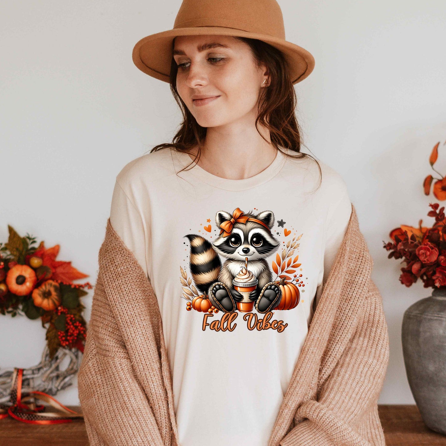 Fall Vibes Raccoon PNG, Cute Pumpkin Spice Latte png, Autumn Animal png for Coffee Lovers, Cute Raccoon Coffee PNG, Autumn Vibes