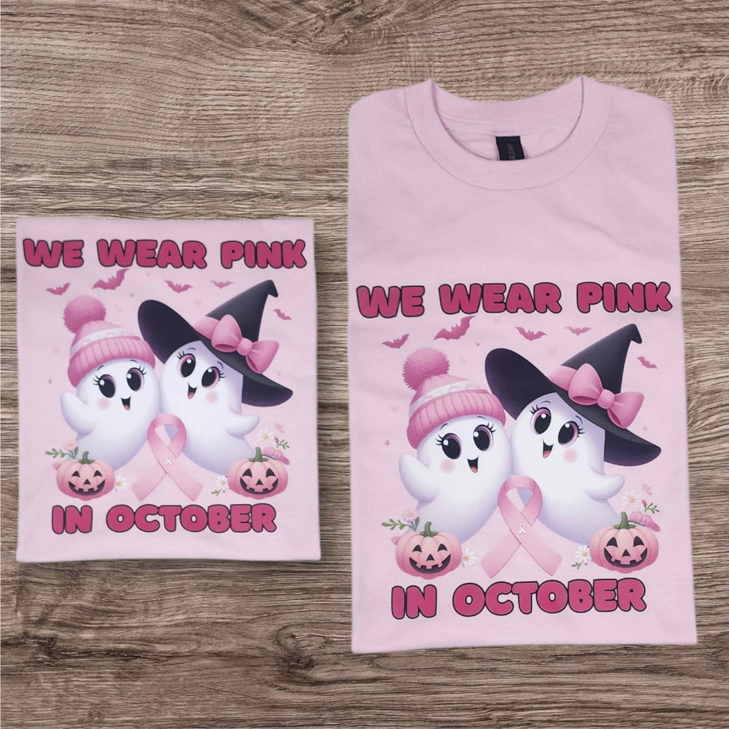 In October We Wear Pink Ghost Breast Cancer Awareness, Cute spooky season shirt, Cancer Awareness Month