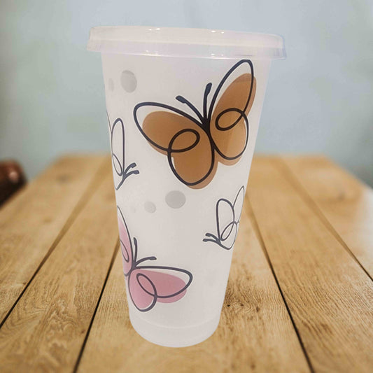 24oz UVDTF Butterfly Tumbler with Lid and Straw – Reusable Frosted Cold Cup – Cute Iced Coffee Cup – Eco Friendly Drinkware Gift for a anyone