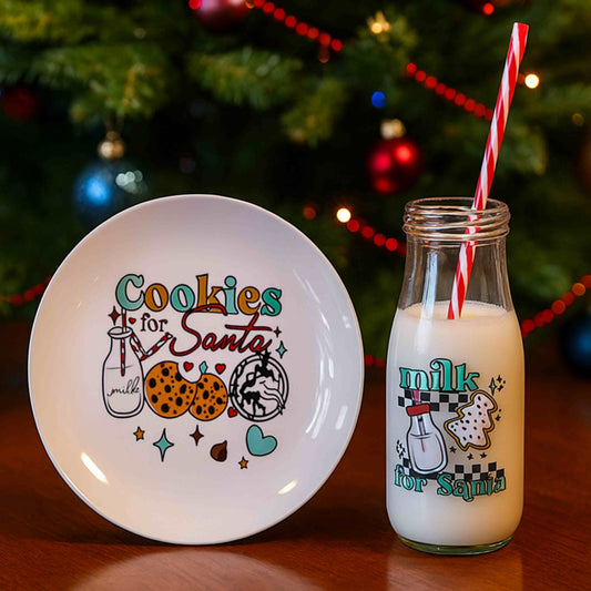 Cookies for Santa set, Christmas Eve plate, Santa treat set, holiday kitchen decor, Christmas plate and cup, Santa milk cookies set, Christmas gift idea