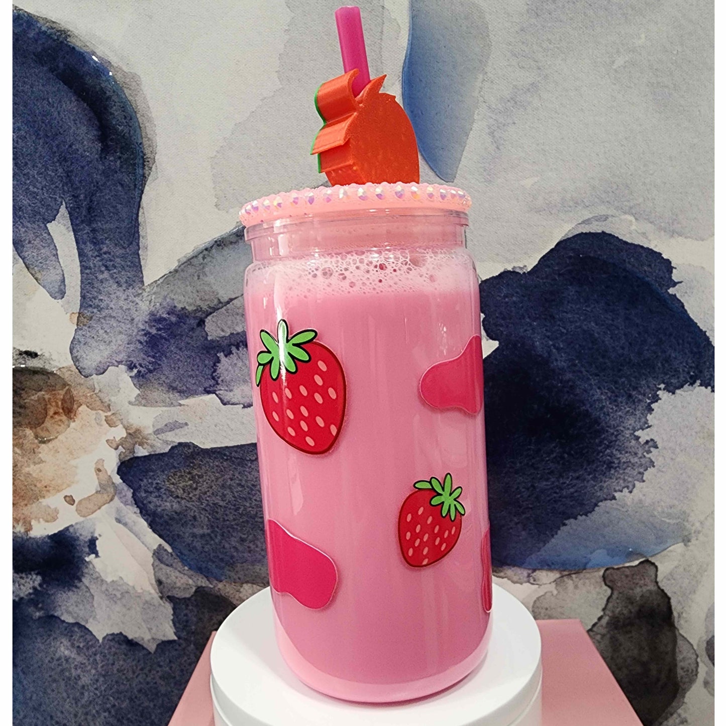 Strawberry Cow 16oz Snow Globe Tumbler | Kawaii Iced Coffee Cup, Girly Drinkware