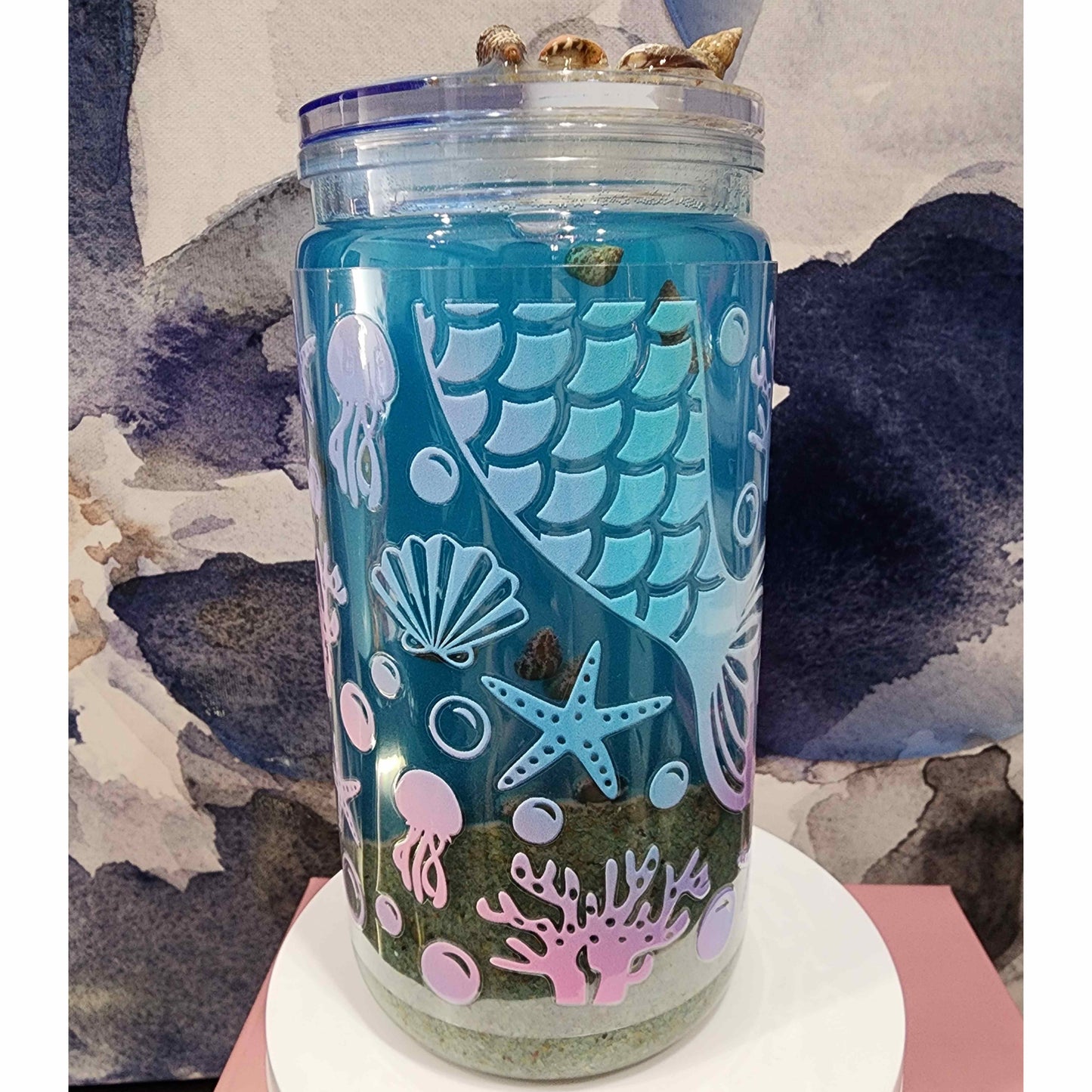 Ocean Effect Snow Globe Tumbler 16oz Acrylic Cup