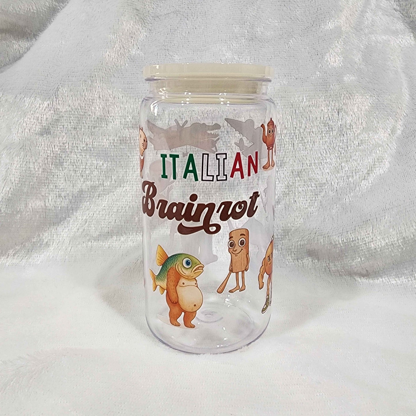 Italian Brainrot 16oz Acrylic or Glass Coffee Tumbler with Lid & Straw, UVDTF Cup