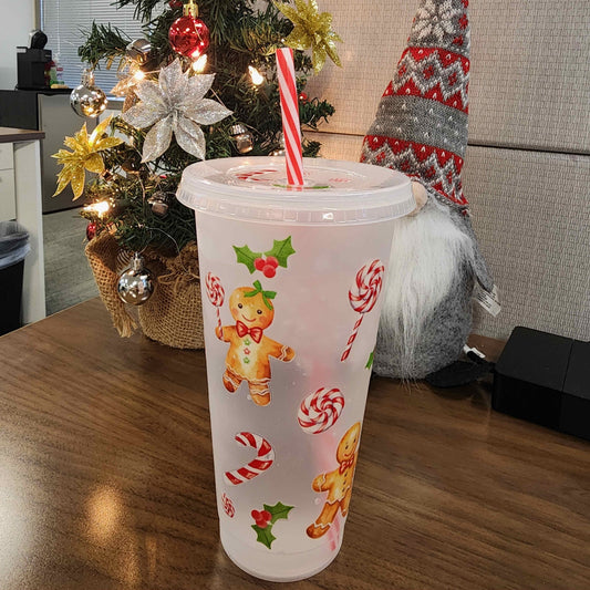 Christmas Gingerbread Man Tumbler with Lid & Straw: Reusable Iced Coffee Cup
